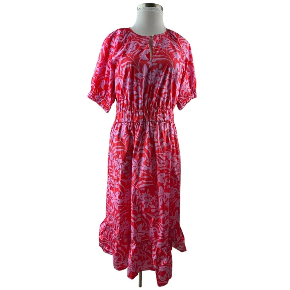 Voyageur by Mersea Hedy Tropical Floral Vine Tiered Midi Maxi Dress Mer Sea XL - Picture 13 of 14